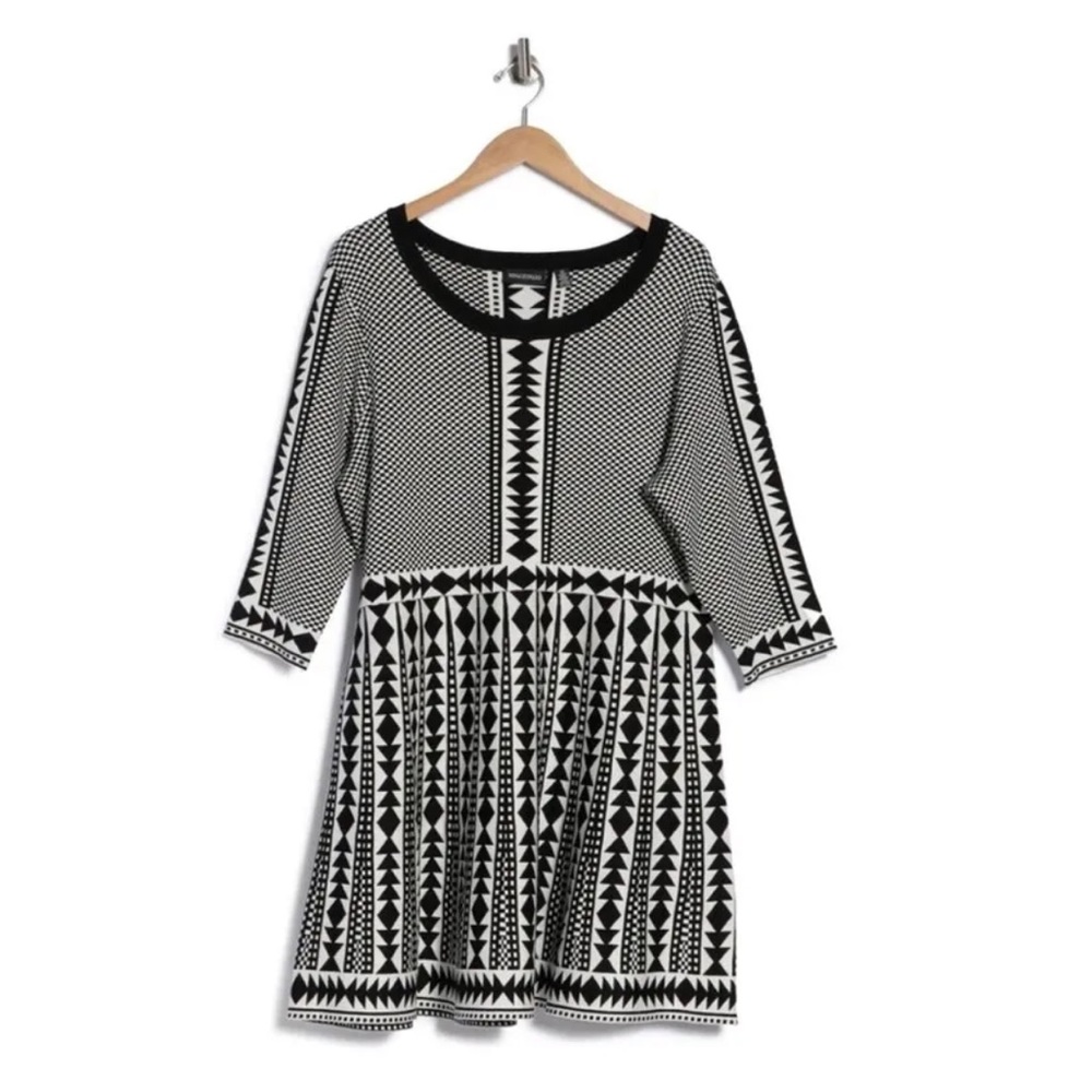 Nina Leopard Women’s Plus Geometric Fit and Flare Midi Sweater Dress 1X NWT